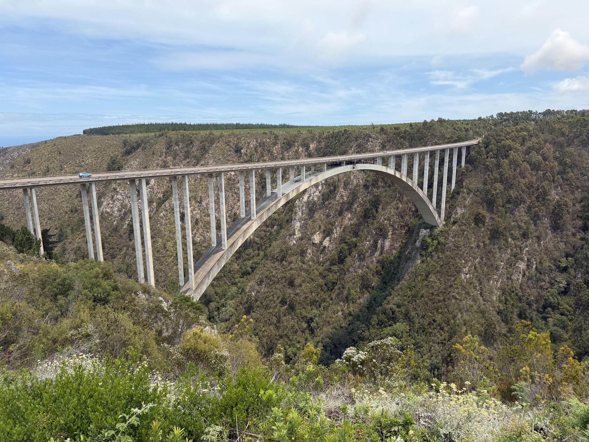 Oblouk mostu Bloukrans Bridge vysoko nad soutěskou řeky Bloukrans